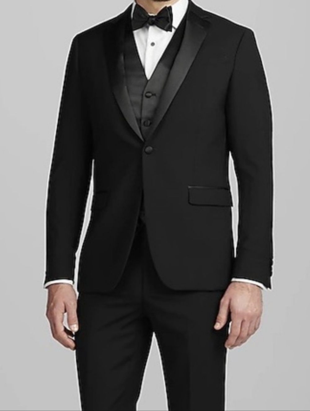 Jos A Bank 42L Black 100% Wool Hopsack 1Btn Tuxedo Suit Jacket Mens Blazer